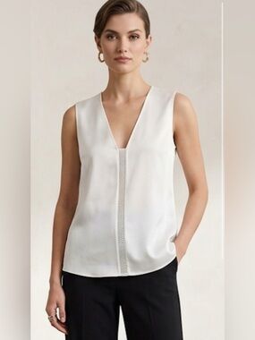 Vince Laser-cut Leather Paneled Silk Blouse
